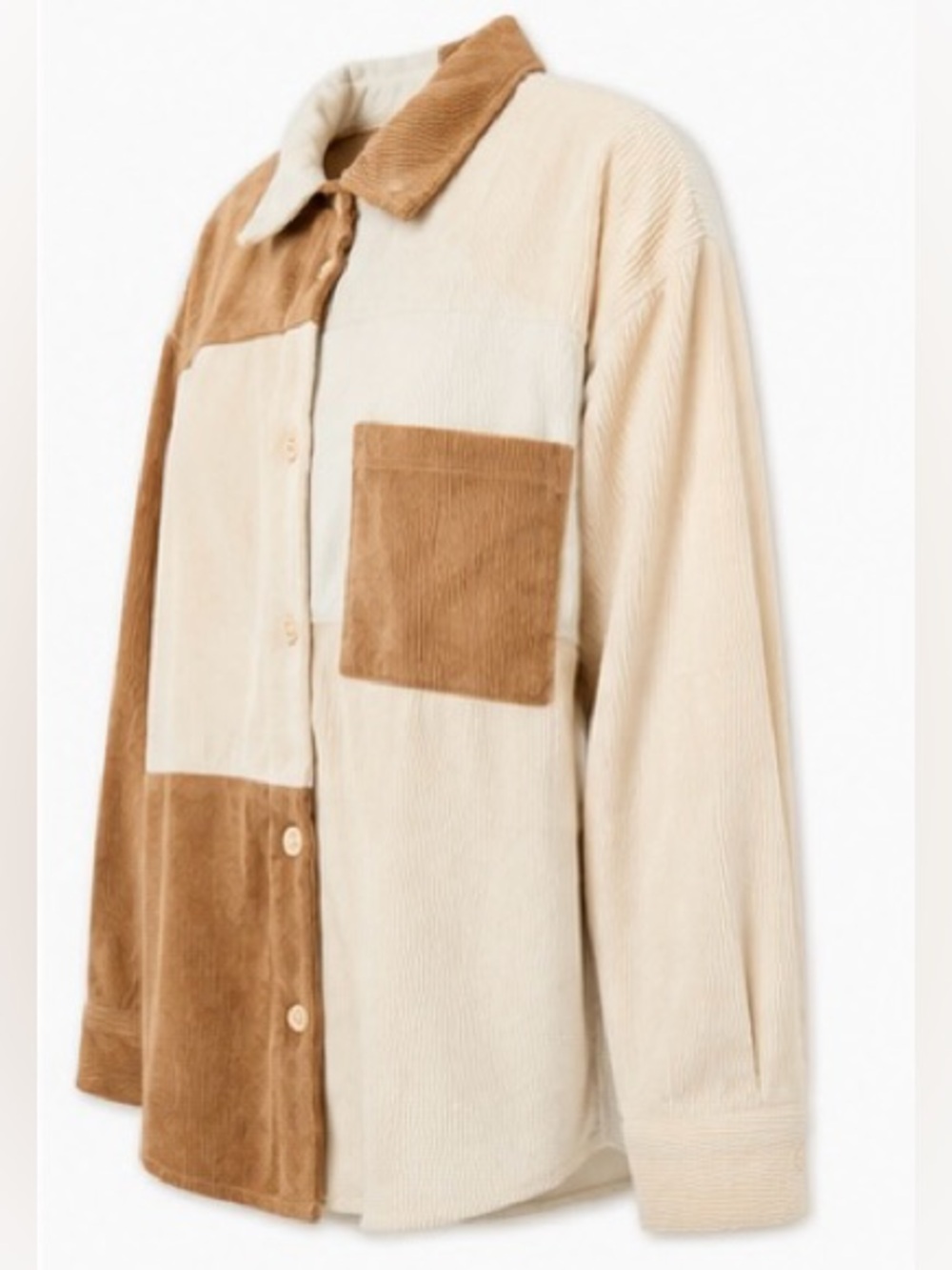 Colorblock Corduroy Shacket Oversized Boho Western Shirt Chic Neutral Jacket, S - Picture 4 of 11